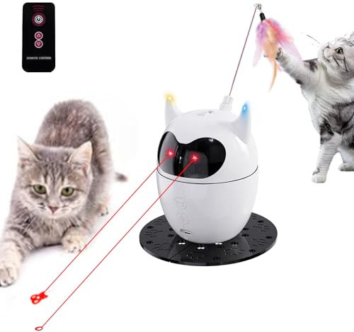 Automatic Cat Toy, 2in1 Rechargeable Interactive Cat Toy - Rotating Feather & Dual Light, Remote Control, Cat Toy for Indoor Cats Kittens