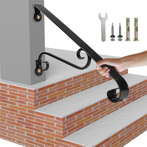 21.7 Outdoor Stair Handrails,1-2 Steps Stairs Rails-Wall Mounted Wrought Iron Hand Railing-Staircase Grab Rail-Heavy Duty Metal Art Handrail for Outdoor Steps-Porch Garage-Anti-Corrosion Carbon Steel