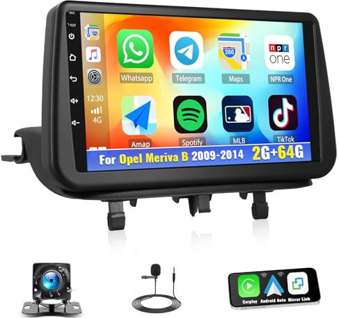 CAMECHO 2G+64G Android Autoradio Navi 2Din für Opel Meriva B 2009-2014 mit Wireless Carplay Android Auto, 9 Zoll IPS Touch Bildschirm Navi mit GPS WiFi Bluetooth FM/RDS EQ Rückfahrkamera&MIC