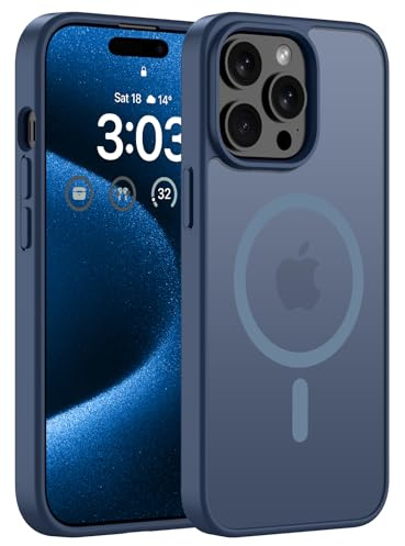 ORDA Magnetische für iPhone 15 Pro Max Hülle, Dunkel Blau | Kompatibel mit MagSafe, Durchscheinend Rückseite, Matt Handyhülle, Stoßfest Kratzfeste Schutzhülle