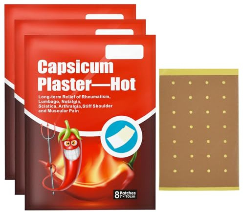 Capsaicin Schmerzlinderung Patch, 24PCS/3Pack Wärmende Pain Relief Patch, Natürliche Chilli Joint Pain Relief Pflaste, Schmerzlinderung Pflaster für Muskeln & Gelenke, Schnelle & Lang Anhaltend