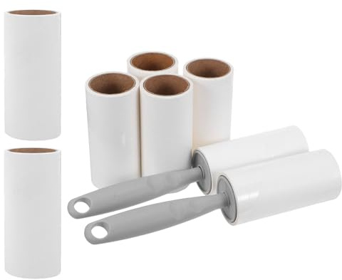 DIKACA Rouleau Adhésif Anti-Poils pour Animaux avec Manche Gris – 1 Rouleau 40 Feuilles 6 Recharges 60 Feuilles – Élimination des Peluches, Poils de Chien, Chat, Tapis et Vêtements –
