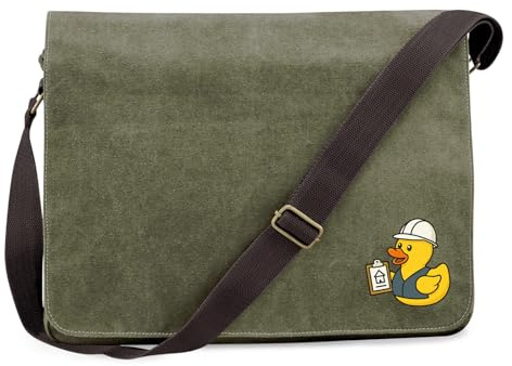 Huuraa Umhängetasche Quietscheente Bauingenieurwesen Comic Gummiente 14 Liter Military Green Canvas Laptoptasche Geschenkidee