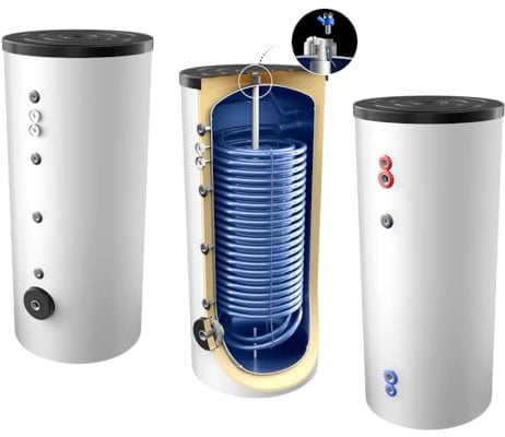 500 Liter emaillierter Hochleistungs-, Warmwasserspeicher/Trinkwasserspeicher/Wärmepumpenspeicher, mit 1 doppelt gewickelten Wärmetauscher, inkl. Isolierung, Magnesiumanoden und Thermometer