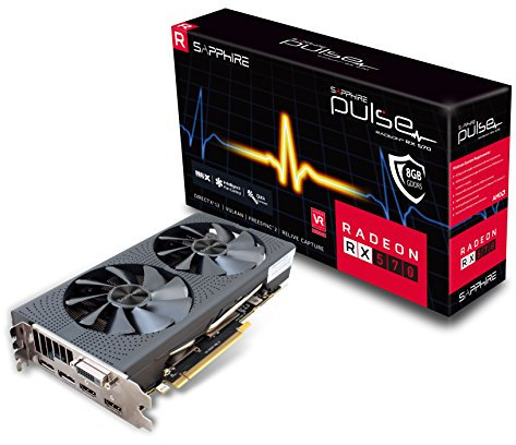 Sapphire 11266-36-20G Radeon Pulse RX 570 8GB GDDR5 DUAL HDMI/DVI-D/DUAL DP OC with Backplate (UEFI) PCI-E Graphics Card