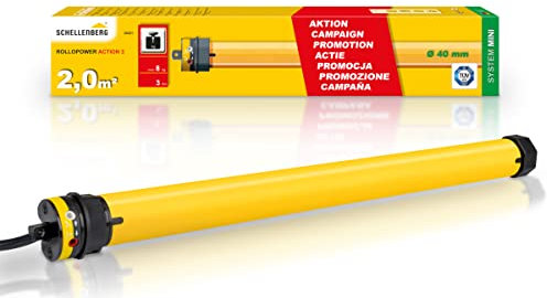 Schellenberg 20221 Mini Moteur Tubulaire Action de volet Roulant pour Arbres de 40 mm, pour une surface jusqu'à 2 m², Jaune, 40 Kg / 3 Nm