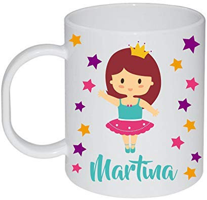 Kembilove Taza de Desayuno Infantil Personalizada – Tazas Plástico Personalizadas con el Nombre del Niño o Niña Vuelta al Cole – Diseño Bailarina