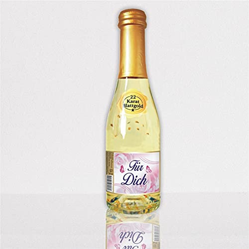 AV Andrea Verlag Piccolo - Für Dich - Sekt 22 Karat Blattgold Goldflocken Gold 0,2 l, 10% vol. mit Hochglanzetikett das prickelnde Lifestyle Getränk