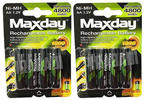 Set di 8 batterie Maxday AA LR03 1,2 V NI-MH ricaricabili batteria carina 4800 mAh