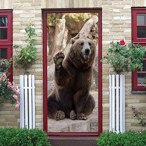 GSKBDQ Autocollants De Porte 3D 77X200Cm Ours Animal De La Nature Stickers Porte Poster Couloir 3D Papier Peint Porte Trompe l'oeil pour Salon Chambre Décoration De La Maison Stickers Muraux