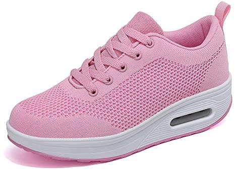 Mujer Zapatillas de Deporte Malla Air Cuña Cómodos Sneakers Mujer Casual Transpirables Running Senderismo Ligero Mesh Zapatillas,Rosa-1911,36 EU