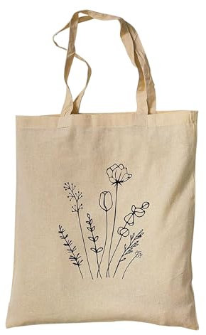 tradercat Jutebeutel bedruckt vintage 100% Baumwolle, Stoffbeutel bedruckt, Flowers One Line Art, jutebeutel aesthetic als modisches Accessoire mit Spruch (Flower Art 4)