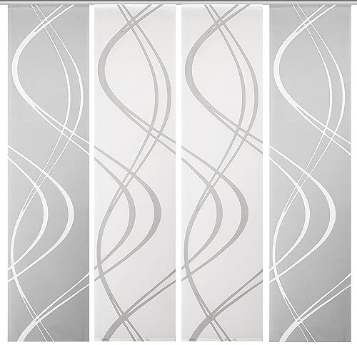 HOME WOHNIDEEN Schiebevorhang TIBERIO aus Dekostoff und Voile mit Scherli 245 x 60 cm, Farbe:grau, Größe:245 x 60 cm, Anzahl:4er Set (2X DEKO. 2X Voile)