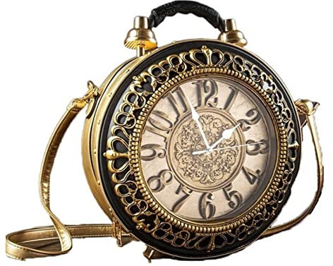 THUCHENYUC Uhr-Geldbörse, Echte Arbeitsuhr-Handtaschen, Retro-Umhängetasche Aus PU-Leder Für Frauen Vintage-Umhängetasche Handtasche Für Mädchen (Color : Golden, Size : 12 * 5 * 14.5IN)