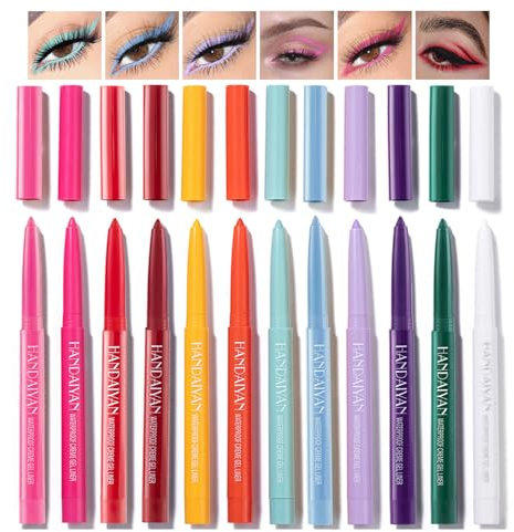Holzsammlung 12 Farben Eyeliner Bunt Set Neon Eyeliner Stift Glatter Wasserfester Wischfester Langanhaltender Gel Eyeliner Weihnachts Makeup Geschenkset für Frauen#006