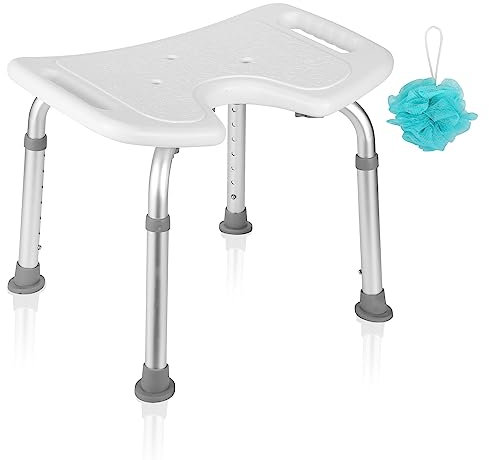 Ansobea Sgabello da doccia per sgabelli da bagno senior, regolabile in 7 posizioni, altezza 41-56 cm, con taglio igienico, stabile per la doccia