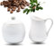 Milch und Zucker Set - Zuckerdose mit Deckel und Milchkännchen SET aus weißem Porzellan - Milch und Zucker