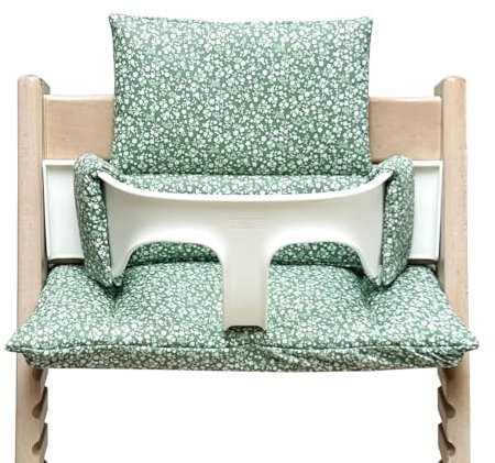 Blausberg Baby - Tripp Trapp Sitz-Kissen Set für Stokke Hochstuhl - 2-teilige Auflage/Polster/Sitzverkleinerer - Grün Weiße Blätter, Material Oeko-TEX Standard 100 Zertifiziert