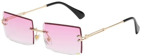YUELUQU Retro Rimless Rectangle Sunglasses for Women Men Transparent Glasses Y2K Vintage Eyewear (Gold purple)