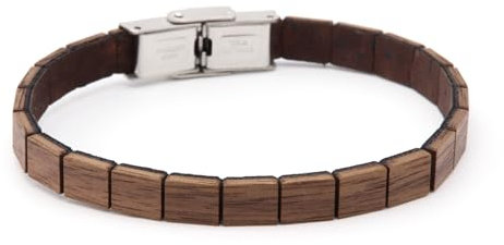 NaturSchatulle Holz Armband WOODY | Walnussholz Edelstahl Verschluss Korkarmband Holzschmuck Partnerarmband Herren Damen Frauen Armschmuck Geschenk Accessories (Slim-S)