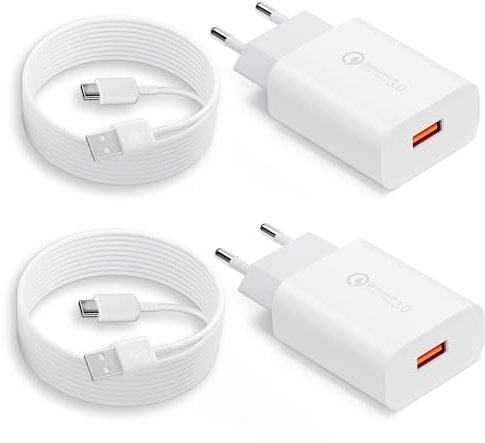 2-Pack 18W Cargador Tipo C Carga Rapida con USB C Cable de 2M para Xiaomi Redmi 13C Note 10/10 Pro/11 9/11 9 Pro/9T/9S/8T/10S/ Mi10, para Samsung Galaxy A15/A14/A13/A55/A34/A35/A25/A20/S10/S9/S8