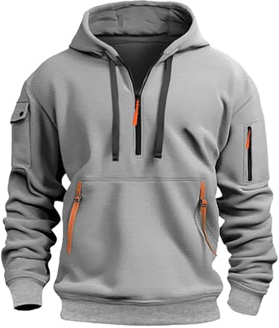 Sweat à capuche semi-zippé pour homme | Sweat à capuche à manches longues avec cordon de serrage | Haut de survêtement ample | Sweat à capuche pour entraînement, gym, sport, travail avec poche zippée