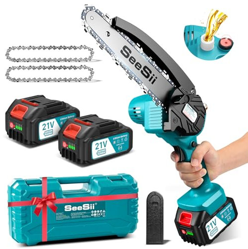 Seesii Mini motosega senza fili da 15,2 cm con 2 batterie da 4000 mAh, seghe elettriche per rami di albero, piccole motoseghe portatili a batteria per tagliare gli arti, regalo per uomo