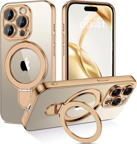 BENTOBEN Hülle für iPhone 15 Pro Max Mag-Safe mit Ständer, [Magnetisch Ständer Ring] Clear Kabellos Dünn TPU Bumper Cover Case Handyhülle iPhone 15 Pro Max 6.7, Titan Wüstensand
