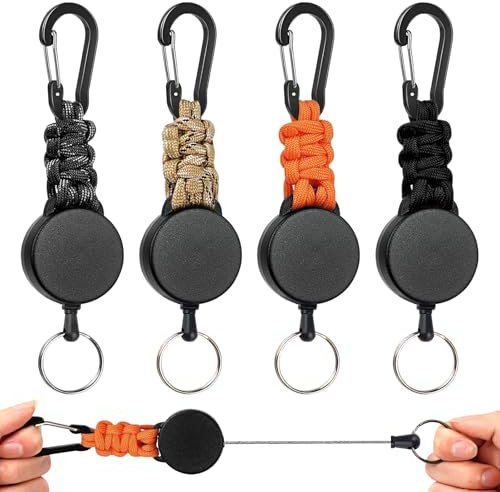 Qintora Schlüsselanhänger Ausziehbar, 4 Stücke Einziehbarer Schlüsselanhänger, 65cm Ausziehbar Stahlseil, Schlüsselband Ausziehbar, Einziehbarer Schlüsselanhänger Schlüsselkette Karabiner