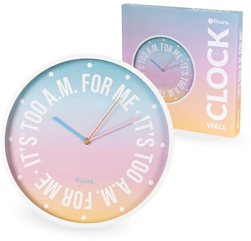 Fisura – Originelle Wanduhr It’s Too A.M.. Lautlose 35 cm Uhr mit Farbverlauf für Küche, Büro, Wohnbereich. Zeitgemäßes Design. 1x AA-Batterie (Nicht inbegriffen).