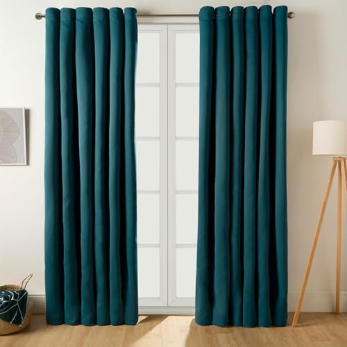 Dreamscene Green Blackout Curtain Eyelet, Thermal Modern Decorative Curtains for Living Room Bedroom Home Insulated Summer Winter Soft Curtains - Teal, 66x54”