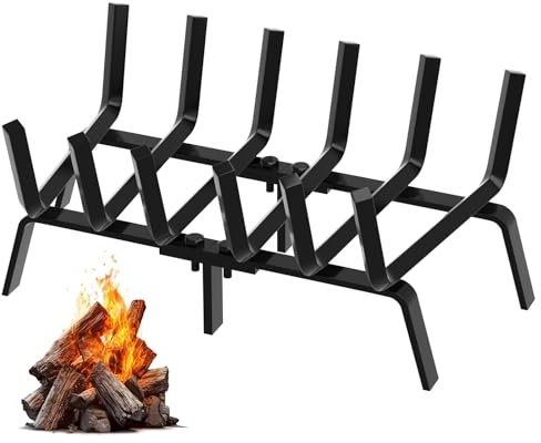 FEED GARDEN Kaminrost, 61 cm, robuster Gusseisen-Kaminhalter, 1,27 cm, massiver Stahlstab, Feuerstelle, Rost für drinnen und draußen, Holzofen, Kaminzubehör, Brennholz-Gestell