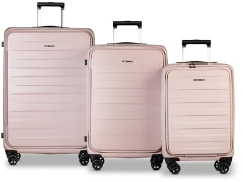 Worldpack Trolley Set Altrosa(S, M, L) – Leicht & stabil mit viel Stauraum – Hartschalenkoffer mit Organizer, TSA-Schloss & Zwillingsrollen – Umweltfreundlich – Reisekoffer Set 3 teilig