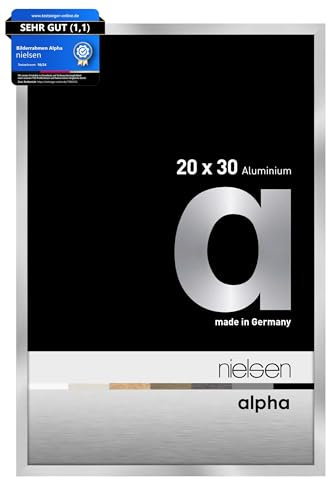 nielsen Bilderrahmen, 20 x 30 cm, Aluminium, Silber glanz, Fotorahmen zum Auftstellen und Aufhängen im Hoch- & Querformat, Echtglas, Alpha