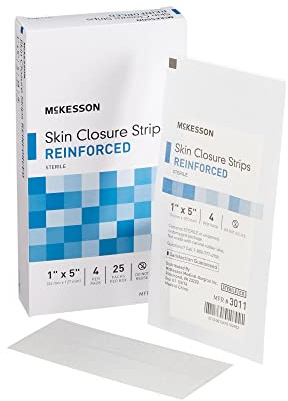McKesson Skin Closure Adhesive Strips, Reinforced Steri Strip for Wound Care, 1 in x 5 in, 25 Count