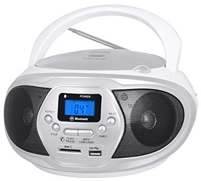 Trevi CMP 548 BT Analog, Grau, Weiß – tragbare Stereoanlage (Analog, AM, FM, 87,5-108 MHz, 530-1600 kHz, Laufwerk, CD, CD-R,CD-RW)