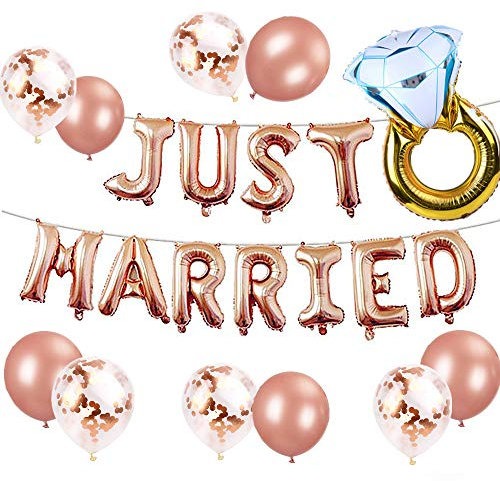 JeVenis Just Married Luftballons Just Married Banner Brautparty Party Luftballons Brautparty Party Dekoration Hochzeitsfeier Dekoration