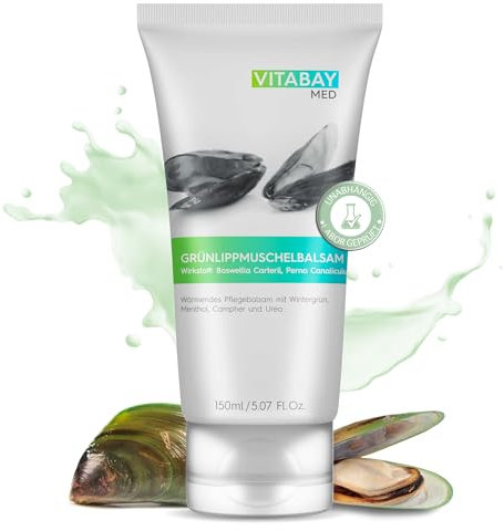 Vitabay Grünlippenmuschel Balsam Salbe Wärmebalsam - Für Haut, Muskeln und Gelenke - Grünlippmuscheln Grünlippenmuschel Grünlippenmuschelextrakt Gruenlippmuschel Grunlippmuscheln Grünlippmuschel Salbe