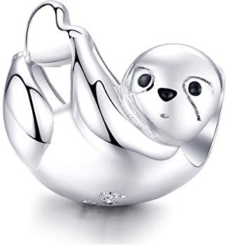 ToHa Faultier-Herz-Anhänger für europäisches Armband, 925er-Sterlingsilber, Emaille-Perle, niedlicher Tier-Anhänger für Frauen und Mädchen, Sterling-Silber, Zirkonia