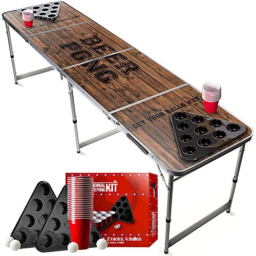 Beer Pong® - Table 22 Cups + 2 Racks + 4 Balles - Table Pliable et Transportable avec Revêtement Etanche Anti-Rayures - Homologuée pour Les Tournois de Biere Pong - Jeu à Boire