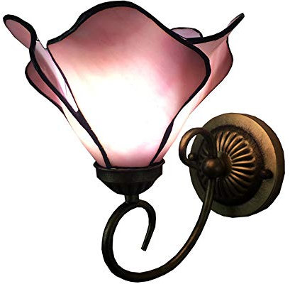 DROMEZ Tiffany Wandleuchte Innen, Schlafzimmer Wandlampe mit Glas Blütenform Lampeschirm, Vintage Wandbeleuchtung für Wohnzimmer Flur, E27 Rosa