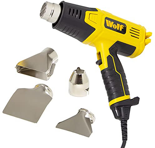 Hot Air Gun 2000w Electric Heat Gun 440°C - 600°C Adjustable Temperature Wolf 1.8m Power Cable 4 Nozzles Accessories - 2 Years Warranty