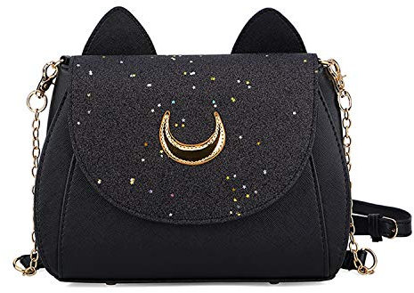 LIAOLI Luna Sailor Moon Tasche Kawaii Schwarz Cat GeldböRse Handbag Messenger Pailletten Cosplay Crossbody Schultertaschen