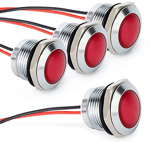 Gebildet 4pcs AC/DC 12-24V 20mA Energiesparanzeige Metallanzeigelampe wasserdichte Signallampe Lochgröße 16mm Rot LED (Sphärischer Oberflächenkopf)