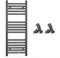 400mm Wide Straight Anthracite Grey Heated Bathroom Towel Rail Radiator With Valves For Central Heating UK (With Angled Valves, 400 x 900 mm (h))