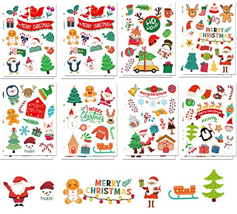 Adesivi Natalizi, 16 Fogli Adesivi Natale per Pacchetti, Stickers Natale Decorazioni Natalizie per Scrapbooking, Diario, Calendario, Foto Album, Biglietti d'Auguri, Libri, Bottiglia, Vasetti