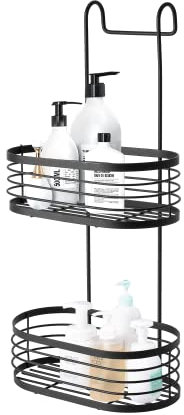 Blue Canyon 2 Tier Hanging Shower Caddy, No Drill Stainless Steel Bathroom Shelf, Non-Rusting Storage Shelves, Shower Accessory for Bathroom Organisation Shelf, Shower Basket Organizer, Black