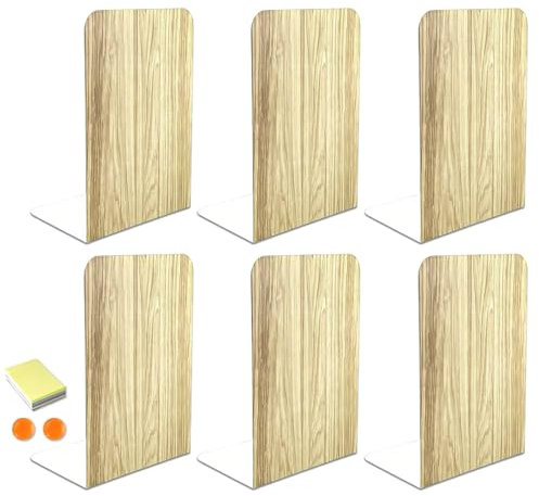 DIFIT Serre Livre, Presse Livre en Métal, 3 Paire Cale Livre, Bloc Livre pour Étagère, Serre Livres pour Livres Lourds, Serre-Livres pour Bureau/Famille, Imitation du Grain De Bois, 10x12x17cm