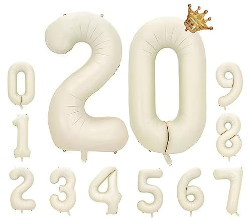 Foil Luftballon 20 Helium Folienballon Zahlen Ballon XXL Folien Milchig Weiß Ballon 20 Geburtstag 100cm/40inch