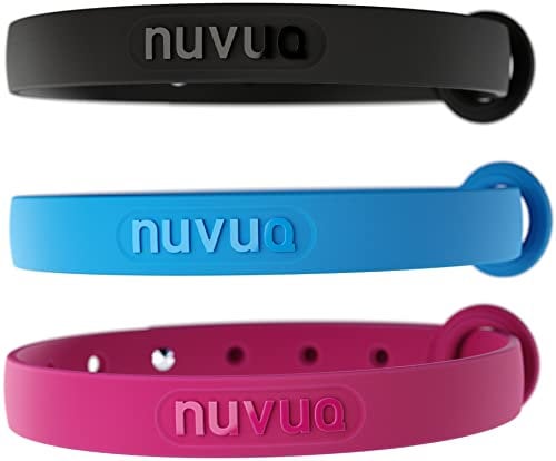 Nuvuq Sicherheits-Katzenhalsband mit Sicherheitsverschluss, weich, leicht, bequem, mit Ring für ID, für Freigängerkatzen und Kätzchen mit empfindlicher Haut, 17,5–26 cm, 3er-Pack, Blau, Rosa, Schwarz